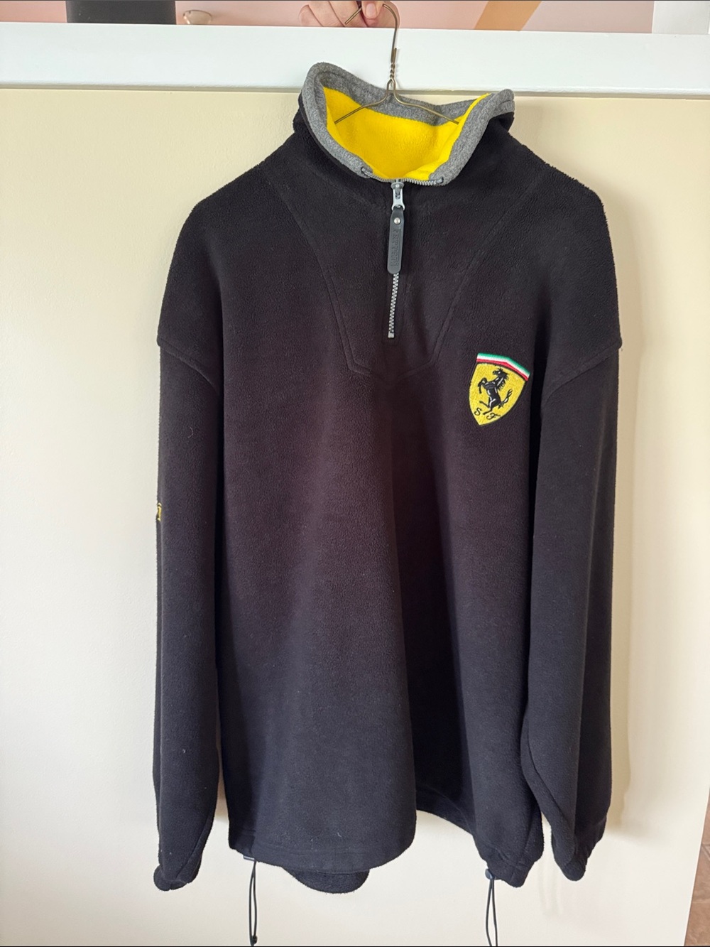 Ferrari Black Zip-Up Sweater with Yellow Lining and Crest